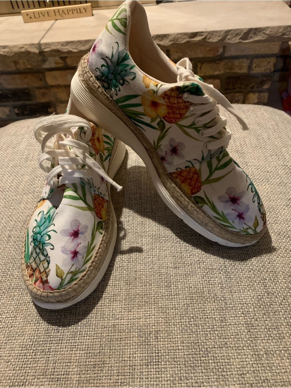 Women's Floral Pineapple Espadrille Sneakers - White with floral pattern design